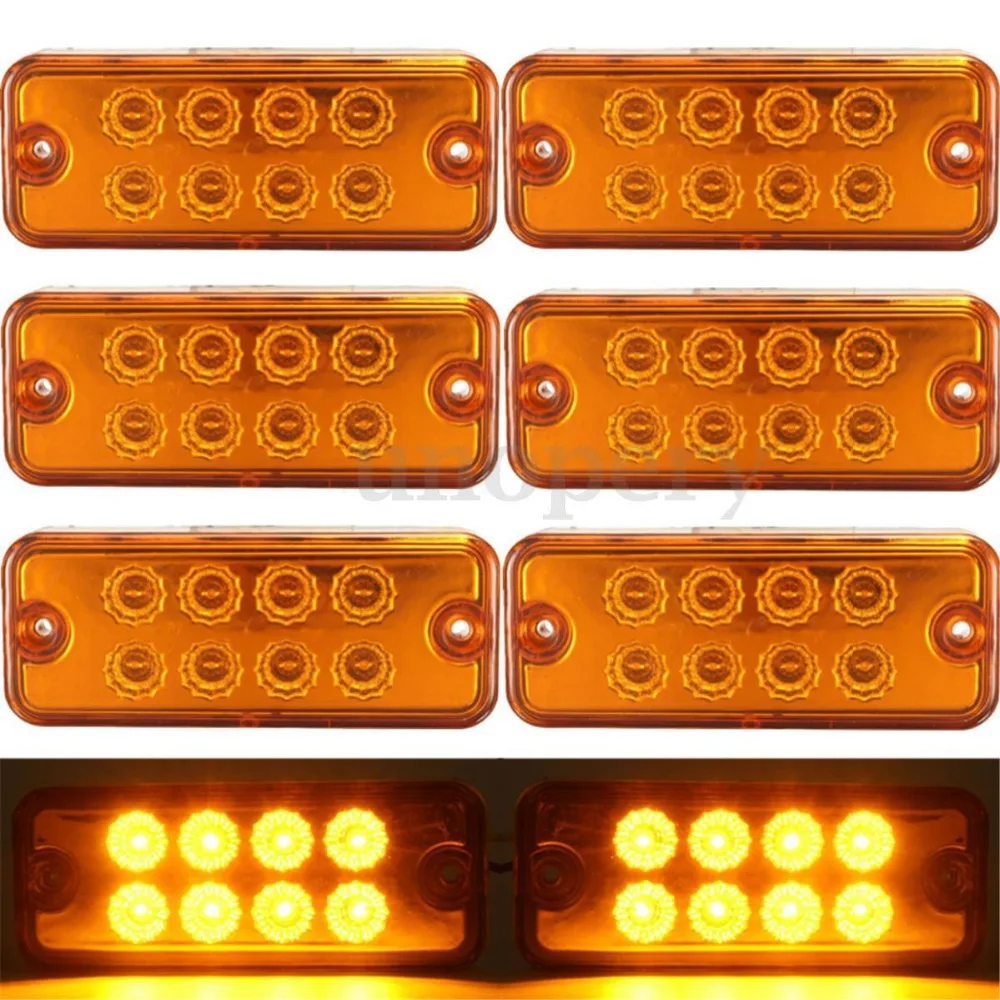 6 шт. желтый 12V 8 светодиодный, боковой, габаритный фонарь лампы прицеп Грузовик Караван Водонепроницаемый 24V