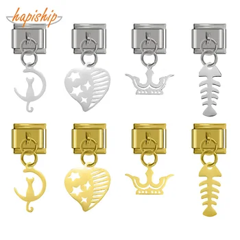 

Hapiship 2020 New Hot Original Daisy Heart Fish Cat Moon Crown Charm Links Fit 9mm Bracelet Stainless Steel Jewelry Making DJ258