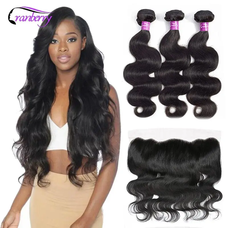 

Cranberry Hair Peruvian Body Wave Bundles With Closure 100% Remy Human Hair Bundles With Frontal 13X4 Lace Frontal With Bundles