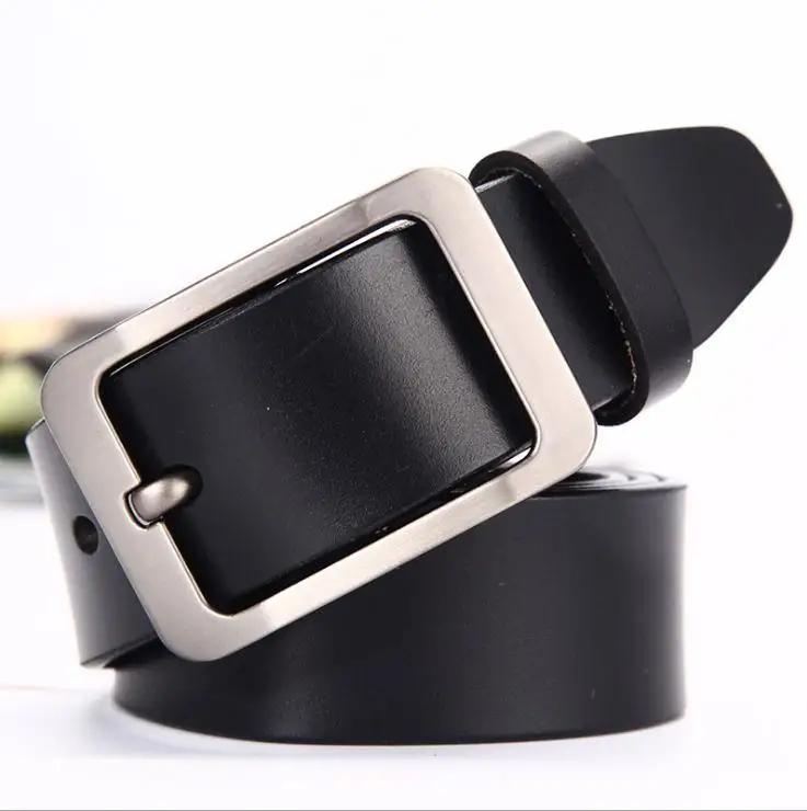 Black Men's belt leather belt men genuine leather designer beltsmale genuine leather strap luxury pin buckle casual men's belt - Color: Black