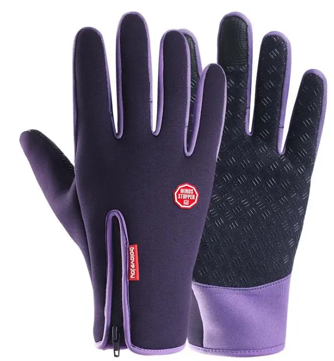 Водонепроницаемые зимние теплые перчатки для велоспорта, термальные велосипедные перчатки для катания на лыжах, походов, снега, мотоцикла, перчатки для езды на велосипеде с сенсорным экраном - Цвет: 2x Purple