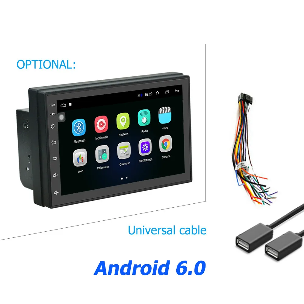 Hikity автомобильный мультимедийный плеер Andriod gps навигация 2 DIN автомагнитола " автомобильное аудио-Радио стерео зеркало радиосвязь автомобиля - Цвет: Universal Cable