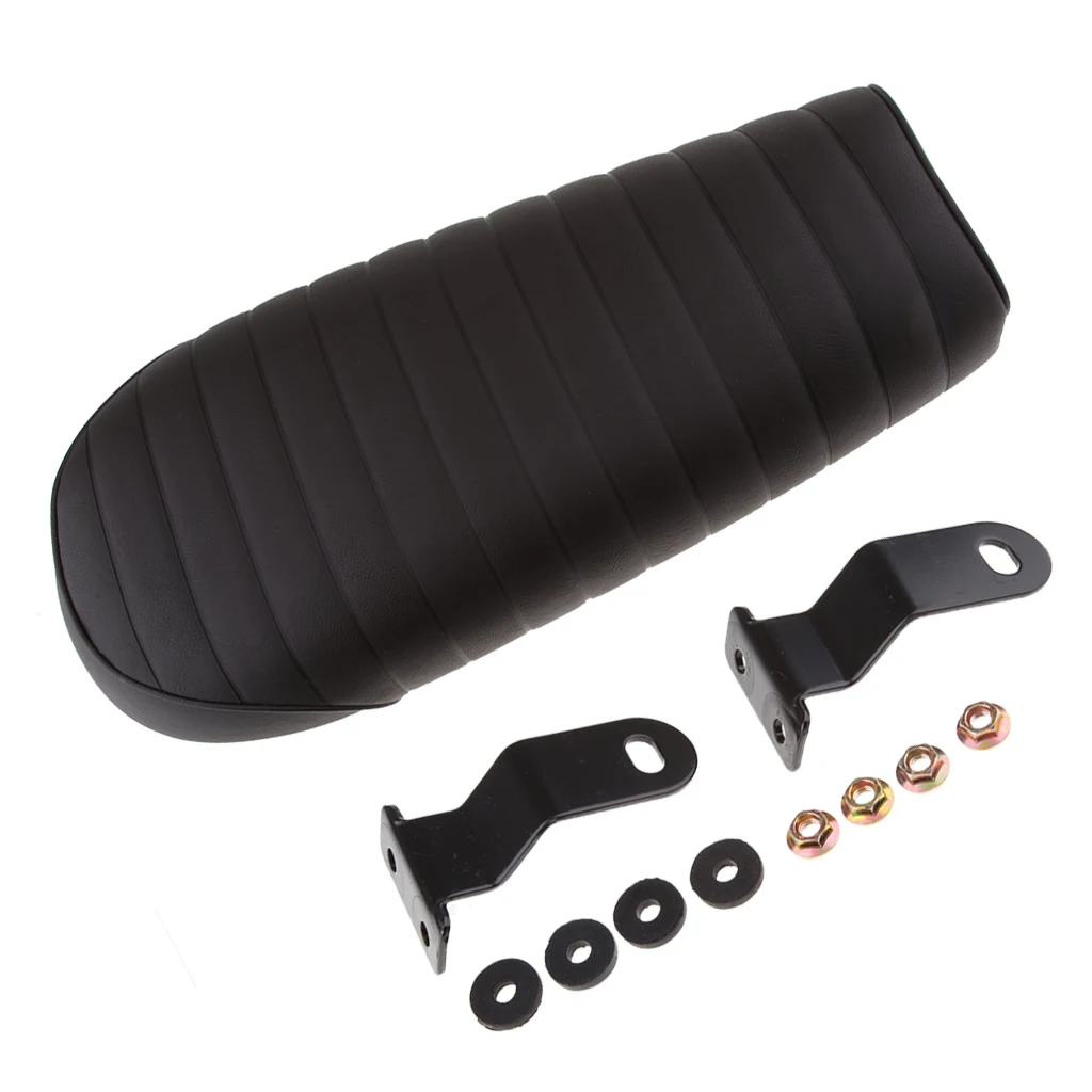64cm Motorcycle Cafe Racer Vintage Seat Flat Saddle Cushion Black |