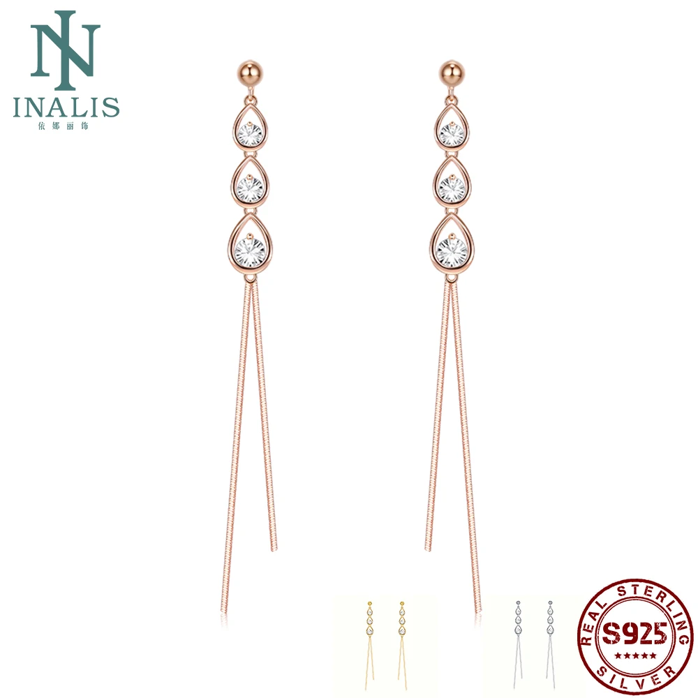 

INALIS 925 Sterling Silver Drop Earrings For Women Zircon In The Shape Of A Water Drop Fashion Party Earrings Fine Jewelry Gift