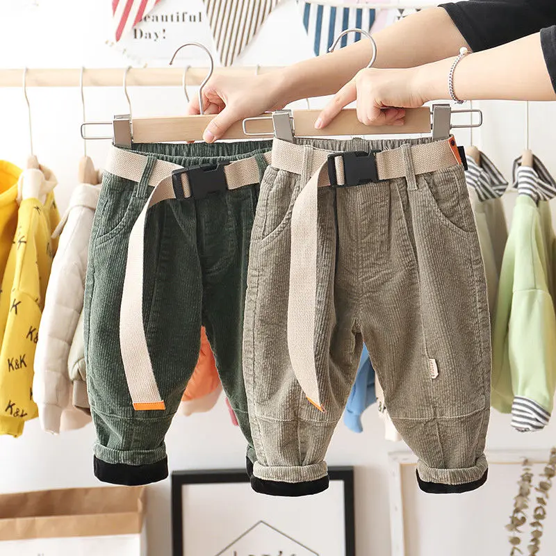 Boys Corduroy Pants Autumn Winter New Toddler Boys Thick Trousers Infant Children's Trousers Baby Plus Velvet Pants 2-8Y