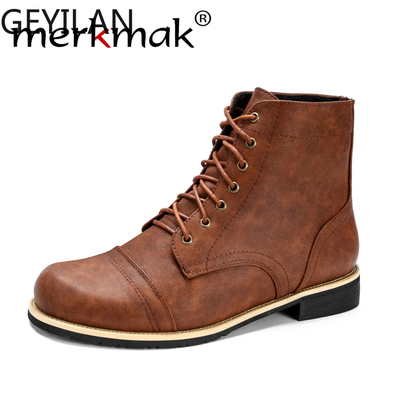 

merkmak Men Fashion Lace-up Ankle Boots High Quality Men British Boot Autumn Winter Male Botas Drop Shipping Footwear 2018