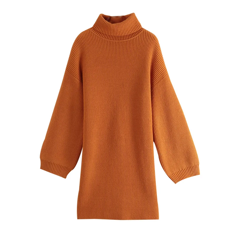 Toyouth водолазка оранжевого цвета, платья-свитера для женщин, зимнее повседневное однотонное трикотажное мини-платье с длинным рукавом
