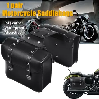 

Pair Universal Motorcycle Saddlebag Tool Luggage Storage Saddle Bag Motocross Side Pouch Black PU Leather Waterproof
