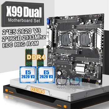 

JINGSHA X99 dual motherboard set with 2pcs XEON E5 2620V3 six-core Processor and 2*16gb ddr4 2133mhze ecc reg ram