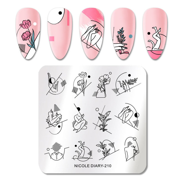 DIARY Line Flower Nail Stamping Plates Chinese Style Letter Pattern Nail Art Stamp Templates Face Leaf Printing Stencil
