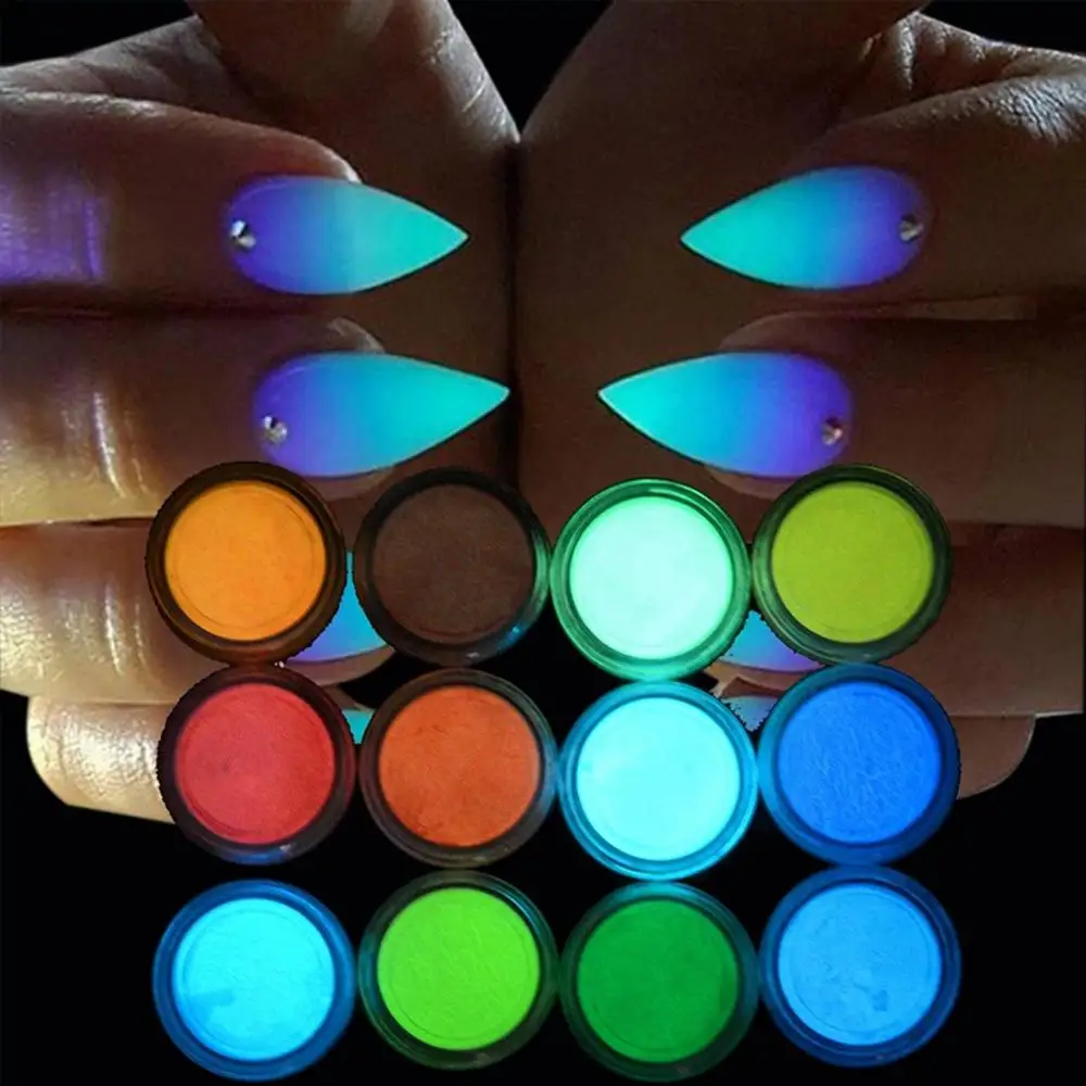 12 цветов светящийся порошок для ногтей DIY Неоновый фосфоресцирующий люминесцентный порошок украшения для ногтей