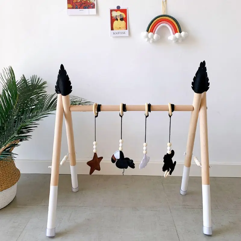 1Set Nordic Style Baby Gym Play Nursery Sensory Ring-pull Toy Wooden Frame Infant Room Toddler Clothes Rack Gift Kids Room Decor