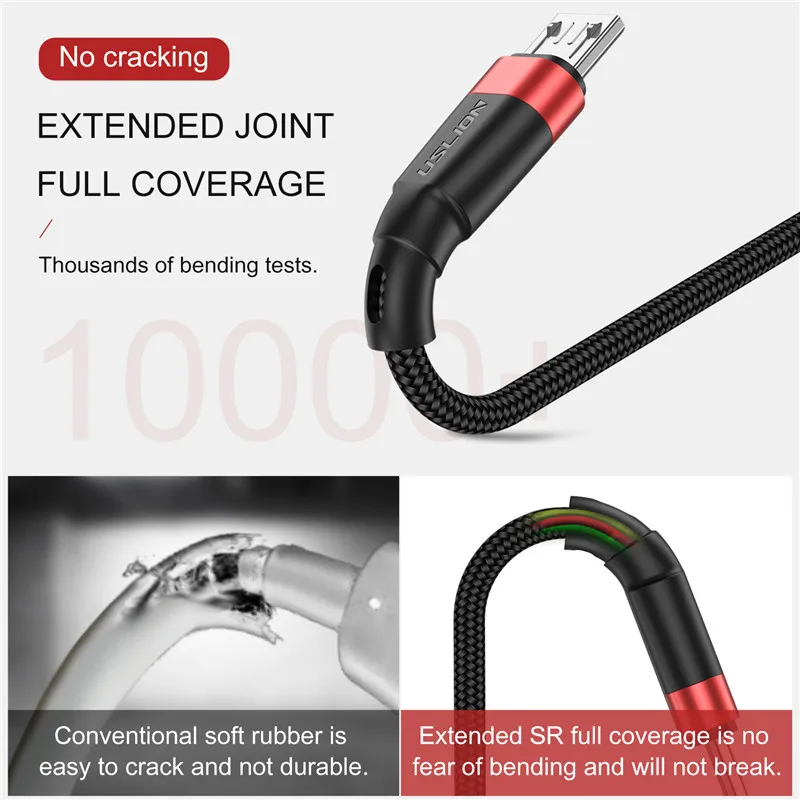 USLION 3A Micro USB Cable Fast Charging USB Data Cable Cord For Samsung S6 Xiaomi Redmi Note 5 Android Micro usb Fast Charge 3M