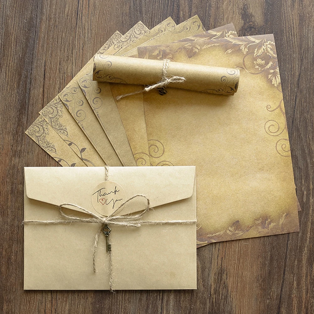 Retro Vintage Kraft Envelope Letter Pad Set Old Europe Style Love Letter  Invitation Envelopes Writing Paper with Rope