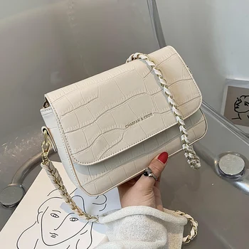 

Textured Popular Mini Bag Female 2020 New Style Fashion Net Red Crocodile Pattern Square Sling Bag Shoulder Bags Beige Black PU