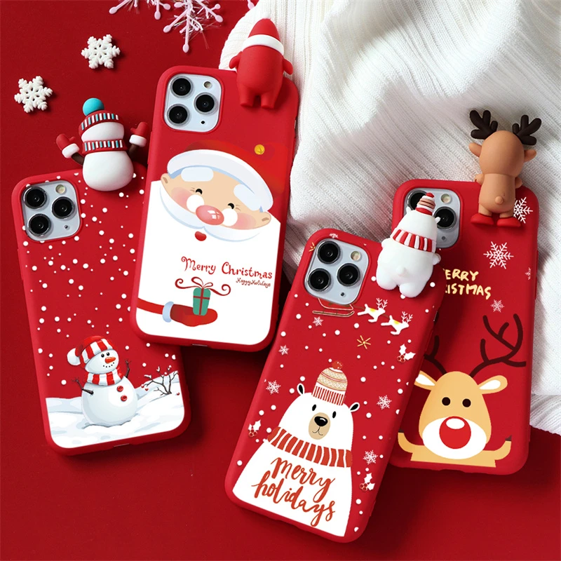 best case for iphone 13 pro max Cartoon Case For iPhone 12 13 11 Pro Mini XS Max XR X 7 8 10 6 6S Plus SE 2 Soft TPU 3D Christmas Doll Deer Phone Cover Funda iphone 13 pro max case