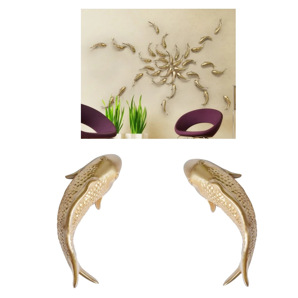 2pcs Resin Carp Golden Fish Wall Hanging Ornament For Home Background