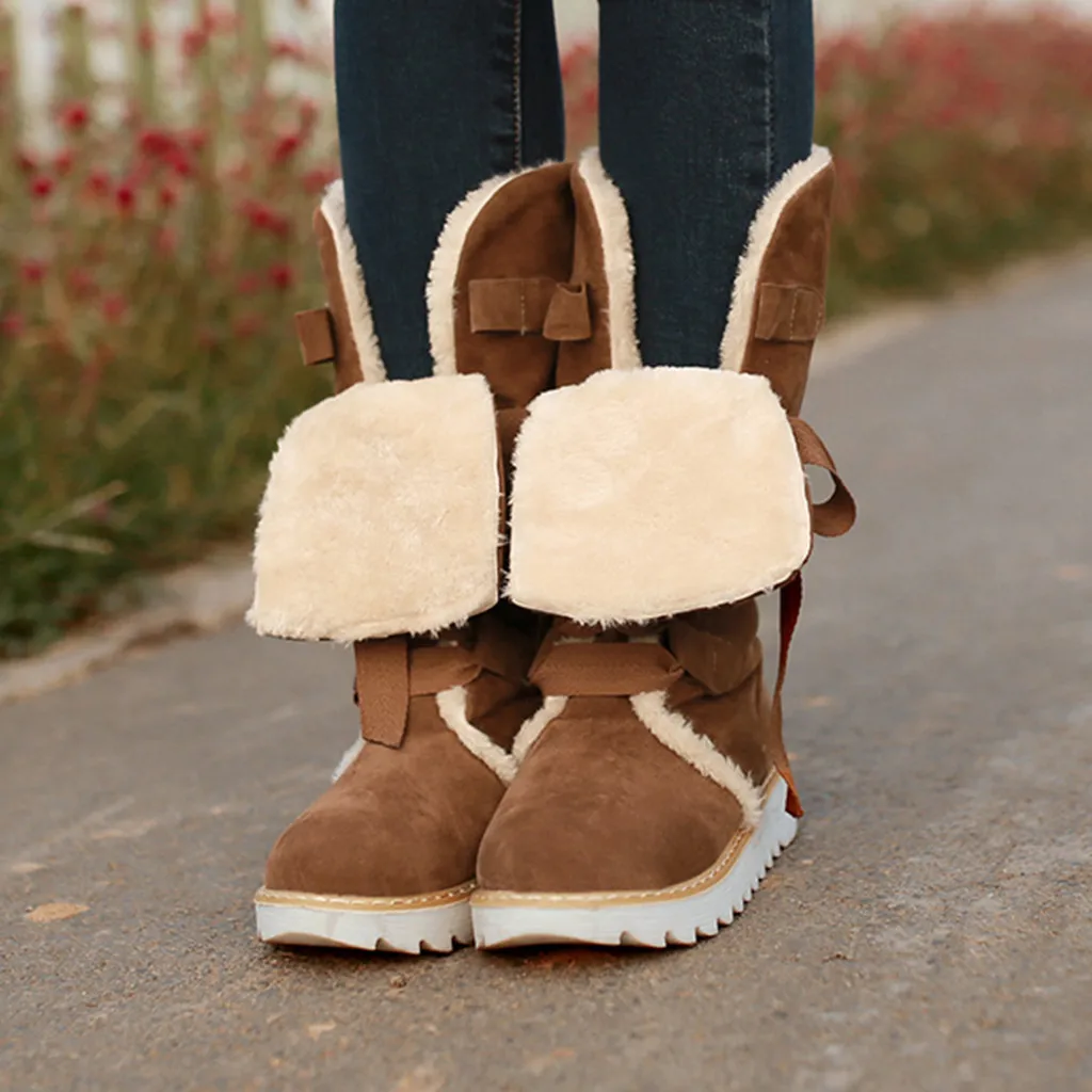 Women Over The Knee Boots Leopard Print Winter Plush Fur Platform Boots Round Toe Lace-up Flat Vintage Plus Size Snow Boots