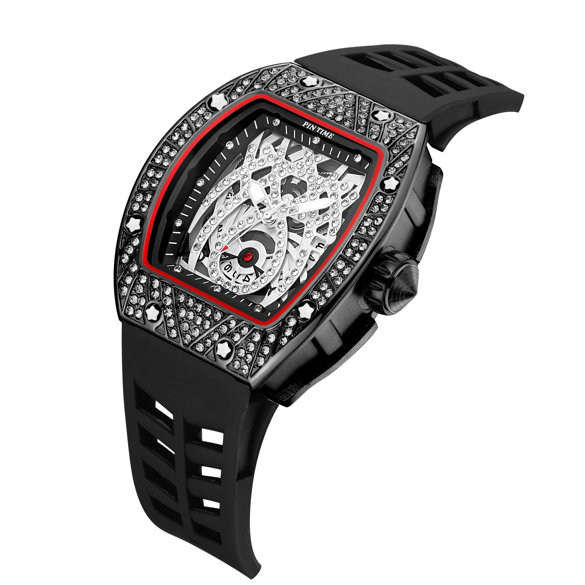 PINTIME Men Diamond Watch  Fashion Hip Hop Mens Watches Top Brand Luxury Military Gold Quartz Wristwatches Relogio Zegarek