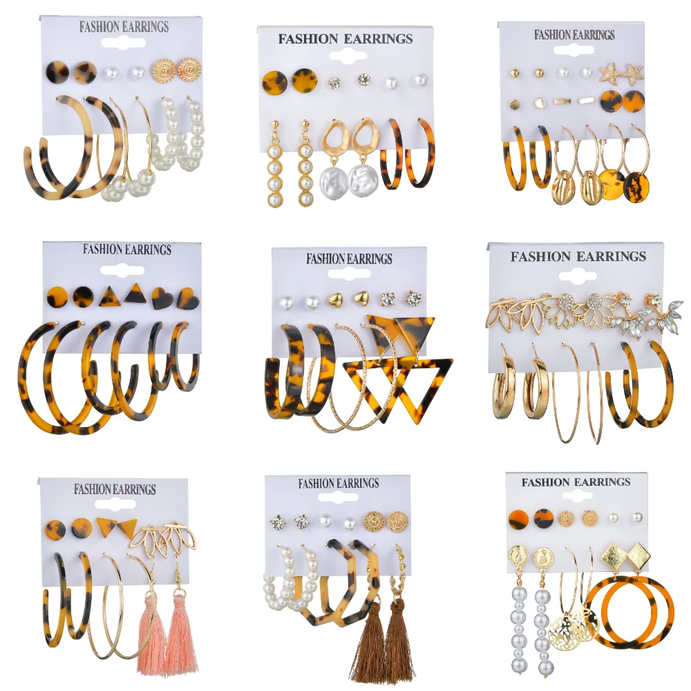 

Terreau Kathy Fashion Leopard Print Earrings Set Tortoise Color Acrylic Acetic Acid Earrings For Women BOHO Tassel Stud Earrings