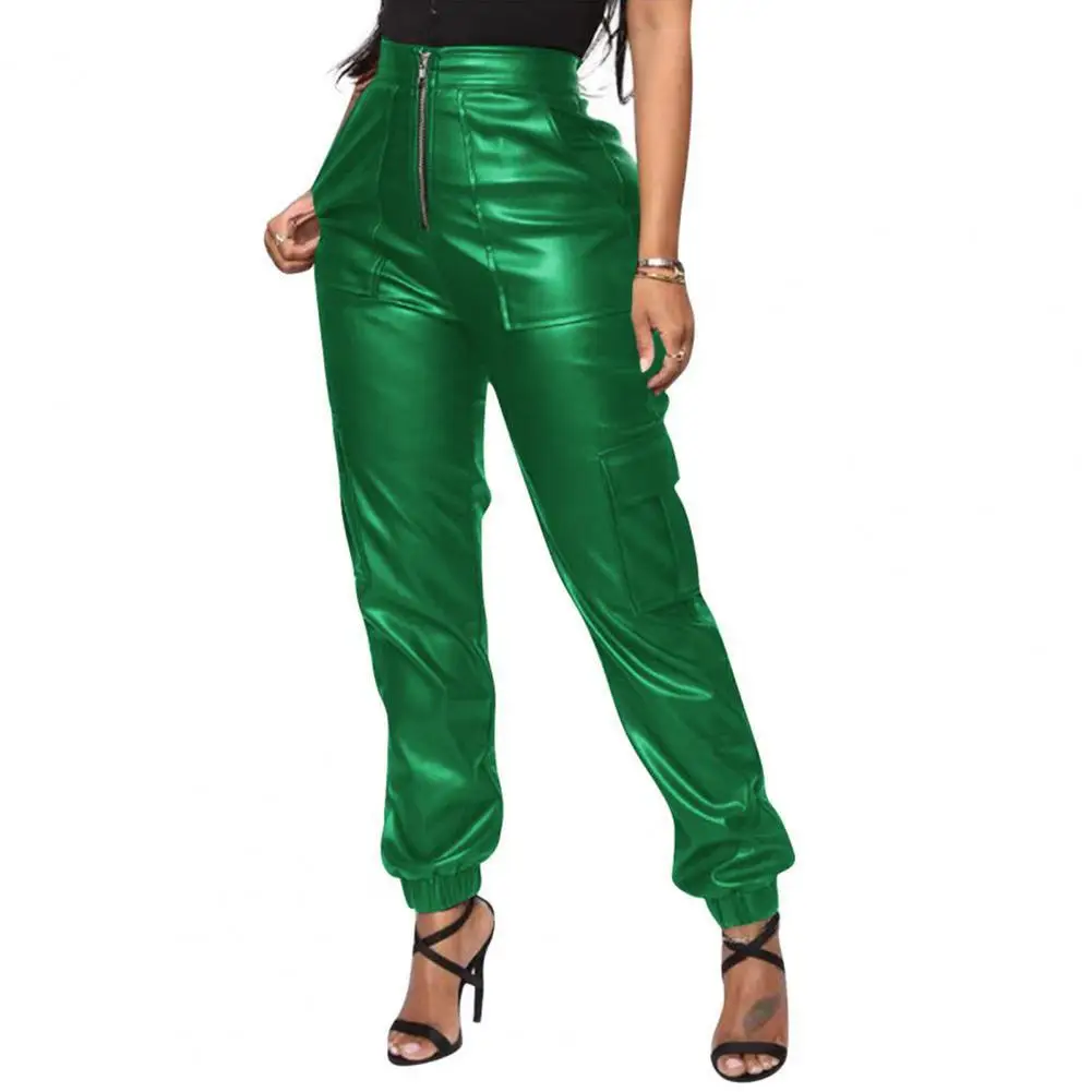 

2023 Women Cargo Pants Close Faux Leather Anti-pilling Leggings Trousers Streetwear