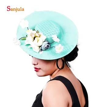 

Turquoise Prom Party Hats for Women Handmade Flowers Elegant Bride Wedding Headwear Fanscinators Hair Accessories H364