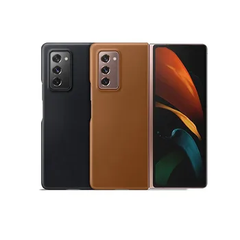

Genuine Leather Protective Case Cover Standing Bracket Back Shell for Samsung Galaxy Z Fold2 Phone Shockproof Housing Case