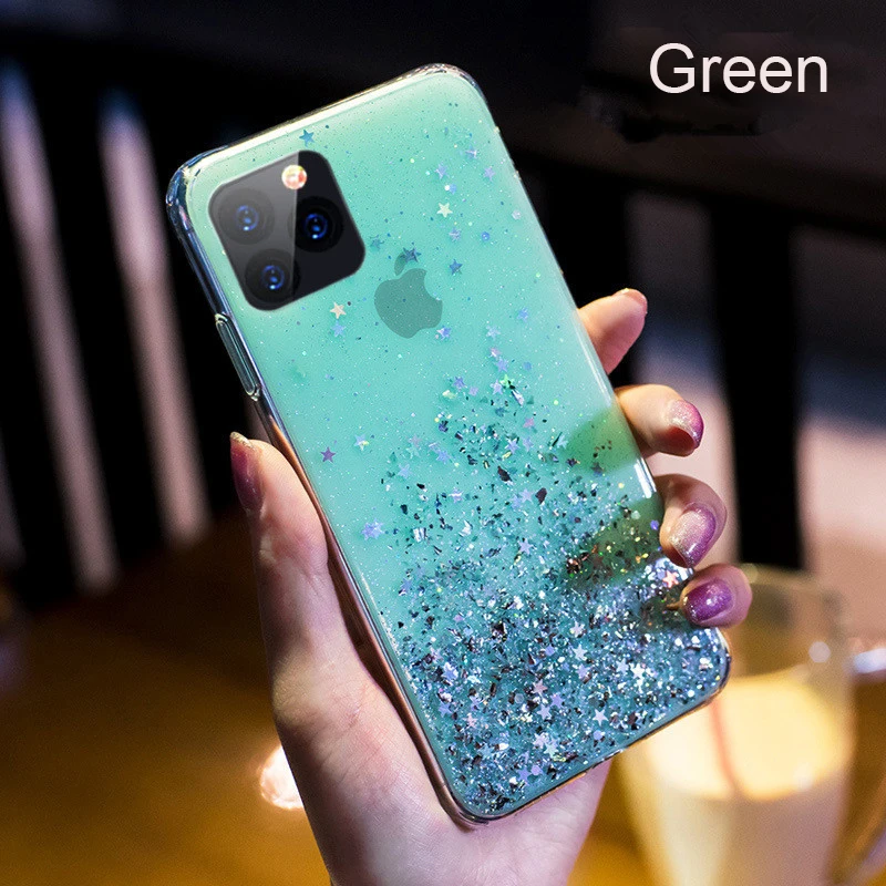 Green Роскошный блестящий Блестящий силиконовый чехол для телефона iPhone 11 Pro XS Max XR X 8 7 Plus, мягкий прозрачный чехол для iPhone 6S 6 - Цвет: Green