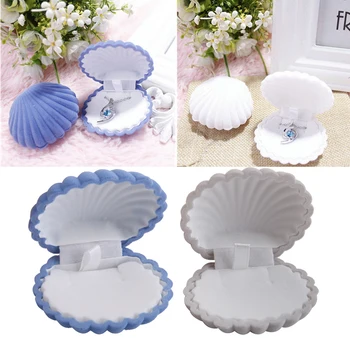 

2 Pieces Cute Mini Shell Shape Velvet Cover Necklace Jewelry Display Storage Box Gift Wedding Party Supplies