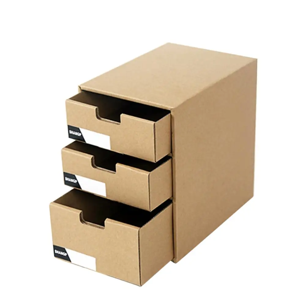 

Paper drawer desk file finishing simple bookshelf file storage box three-layer large-capacity space kraft paper storage box