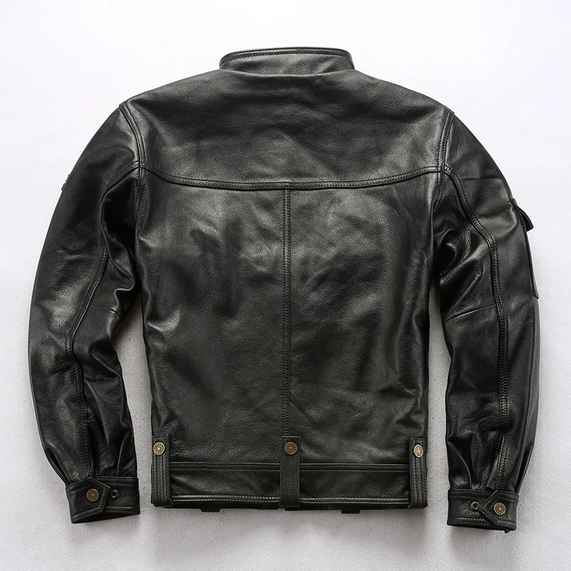 Promo 98110 men's high quality cow leather outwear mens cowhide genuine leather vintage rider jacket