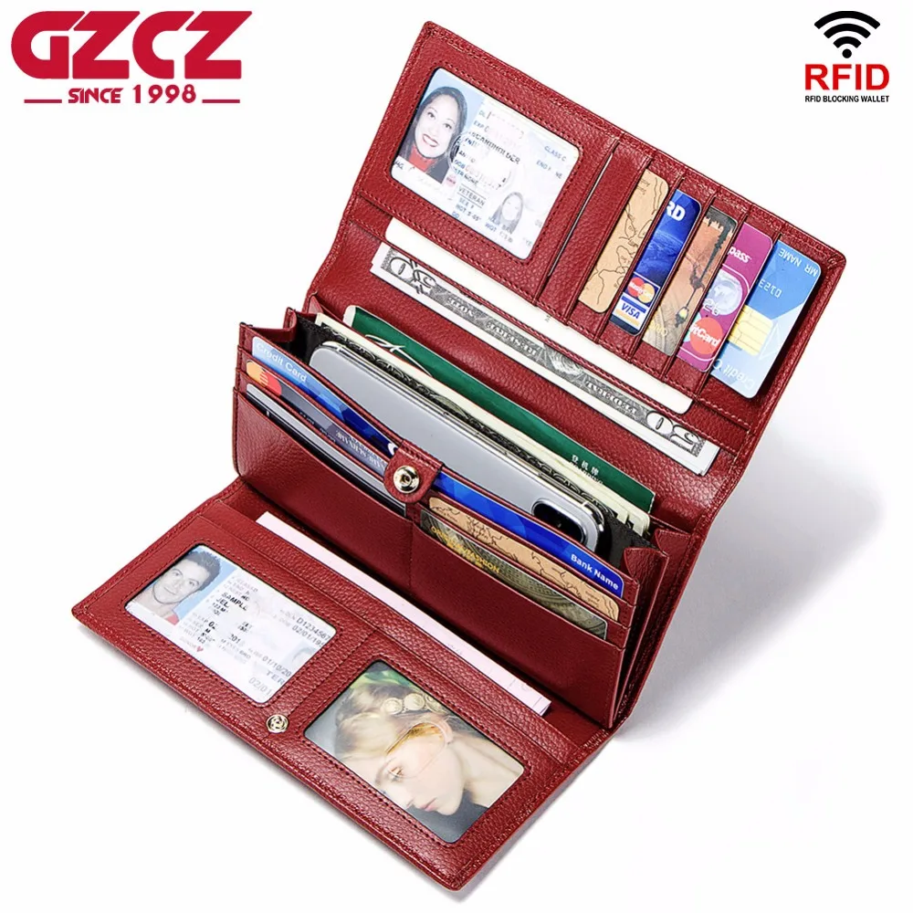 GZCZ,, кошелек из натуральной кожи, женские модные длинные кошельки, женские кошельки на молнии, карман для телефона, кошелек с зажимом для денег, сумка для денег