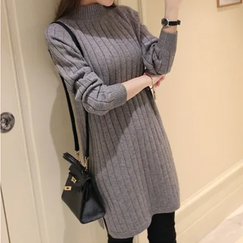 

High Split Knitting Pullover Autumn Winter Long Sleeve Sweater Women Pull Femme Streetwear Soft Jumper New 6 Colors