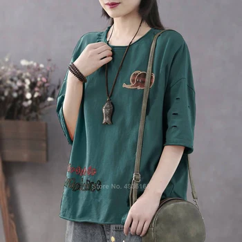 

Loose Style Asian Chinese Traditional Women Vintage T-shirt Half Sleeve Comfy Hollow Ethnic Embroidery Retro Tang Suit Tops
