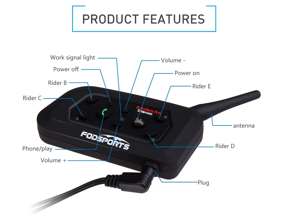 Fodsports металлический зажим+ 2 шт V6 Pro BT переговорные 1200 м Мотоциклетный Bluetooth шлем гарнитура для 6 Rider 850mah
