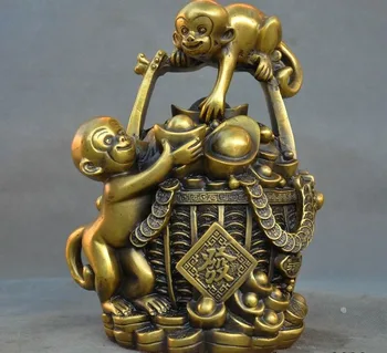 

old China Feng Shui brass auspicious wealth yuanbao coin small monkey statue