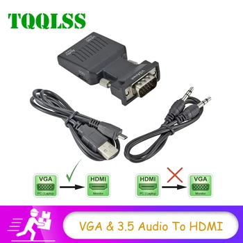 

VGA to HDMI Converter with 3.5 Audio Cable 1080P For PC Laptop TV-Box etc Signal VGA & 3.5 Audio Input to HDMI Output Adapter