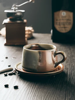 

Retro Stoneware Coffee Cup Saucer Ceramic Espresso Latte Cup Saucer Sets Japanese Style Milk Mug Vintage Cups