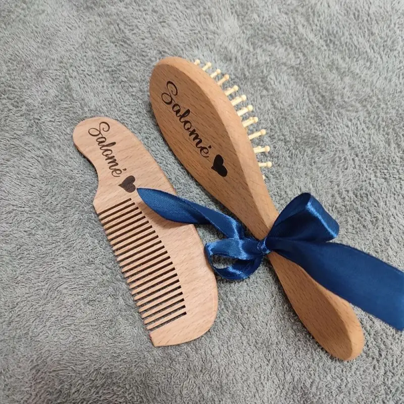 Personalized Baby Gift Newborn Hair Brush and Comb, Baby Keepsake Wood Bristle Toddler Comb Baby Shower Gift