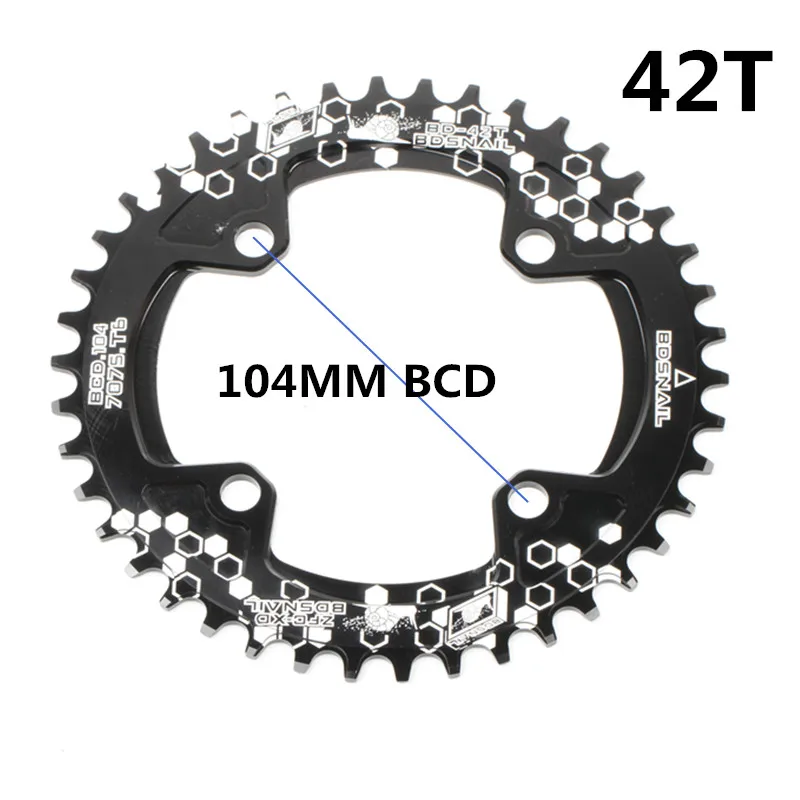 104BCD 40/42/44/50/52T горный велосипед Звездочка MTB велосипед диаметра окружности болтов(Алюминий узкая широкая цепь из колец цепь - Цвет: 42T black