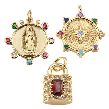 

Coin Charms for Earrings Necklace Making Supplies Metal Gold Lock Accessories Diy Jewelry Charm Charms Copper CZ Zircon