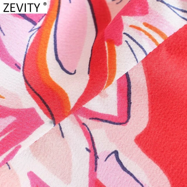 Zevity New 2021 Women Vintage V Neck Totem Floral Print Pleat Knotted Kimono Mini Dress Female