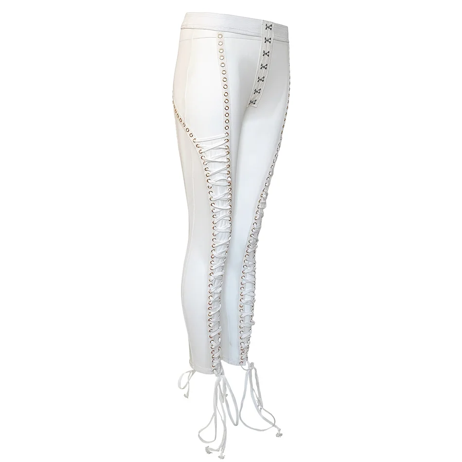 Black Sheer Long Pants Lace Up 
