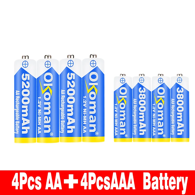 Белый AA 5200mAh+ AAA 3800mAh 1,2 v Ni-MH аккумуляторная батарея игрушечный факел аккумуляторные батареи aa батарея для игрушечная камера микрофон - Цвет: Белый