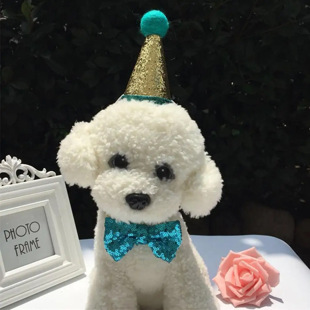 

Christmas Pet Dog Headwear Hat Bowtie Birthday Costume Christmas Dress Hat Bow Cat Dog Bow Birthday Hat Set Xmas Pet Decoration