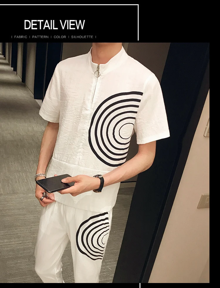 Zomer Chinese Stijl Effen Kleur Erkek Giyim Mode уличная одежда Ropa De Hombre комплект Mannen футболка+ Broek комплект из 2 предметов heren Kleding