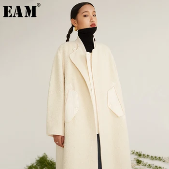 

[EAM] Loose Fit Beieg Long Split Big Size Woolen Coat Parkas New Long Sleeve Women Fashion Tide Spring Autumn 2020 19A-a736
