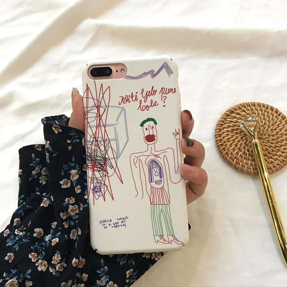 Cute originality graffiti case for iPhone X XS 6 6Plus 6s 6sPlus 7 7Plus 8 8Plus cover Hard PC Frosted touch women and girl |