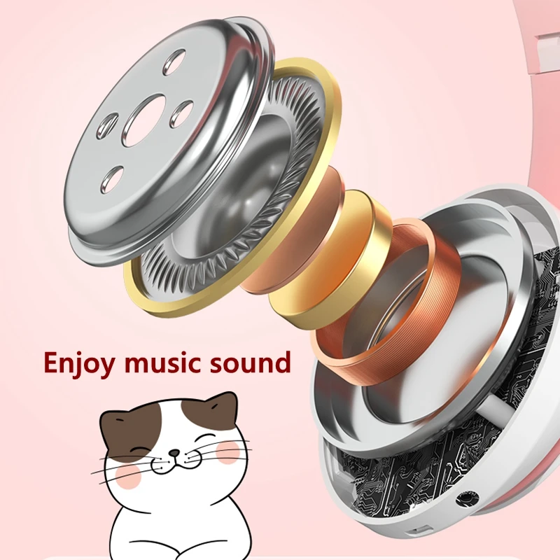 Cute Cat Wireless Kids Headphone with Mic and bag Can Close Light Girl Phone Gamer Music Bluetooth Earphone Support TF Card Gift