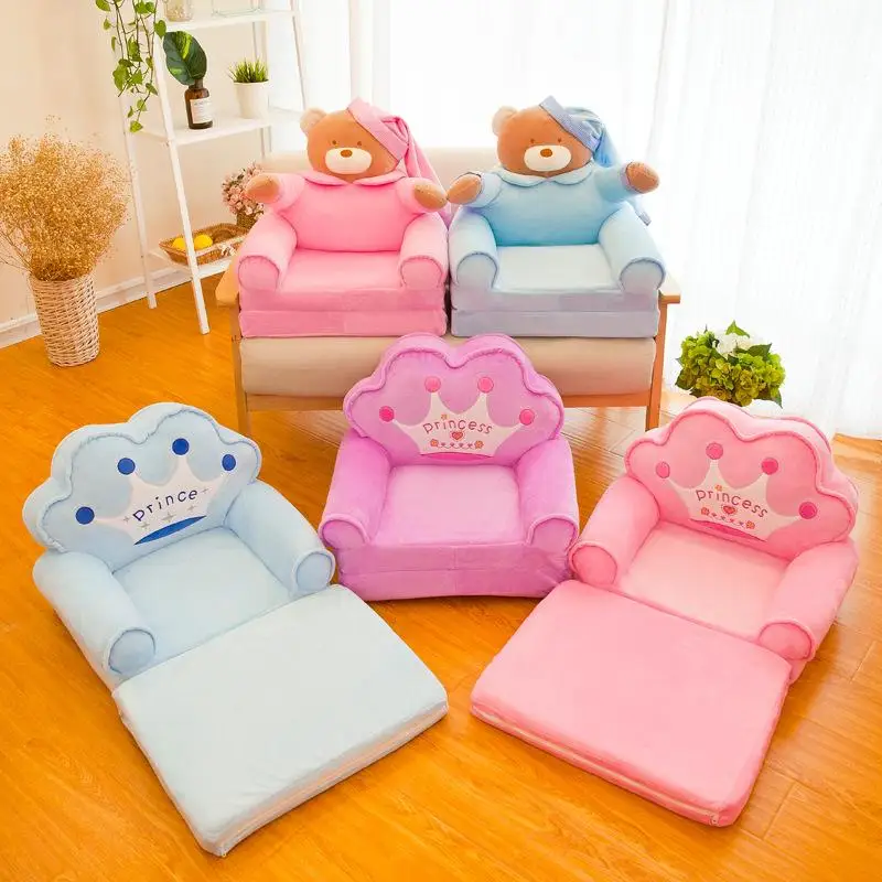 

Baby Kids Sofa Only Cover No Filling Cartoon Crown Seat Children Chair Neat Puff Skin Toddler Child Folding Plush Sofa Bed Case